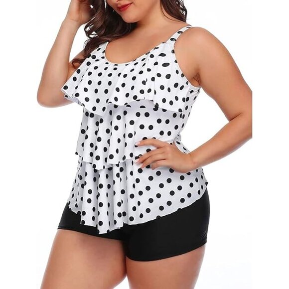 Polka Dot Tankini Swimsuit Set Ruffle Top High Waisted Shorts Size 20W - Picture 5 of 11